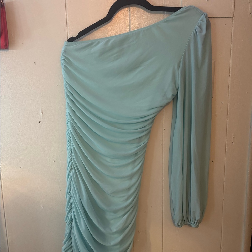 Elegant One-Shoulder Blue Dress
